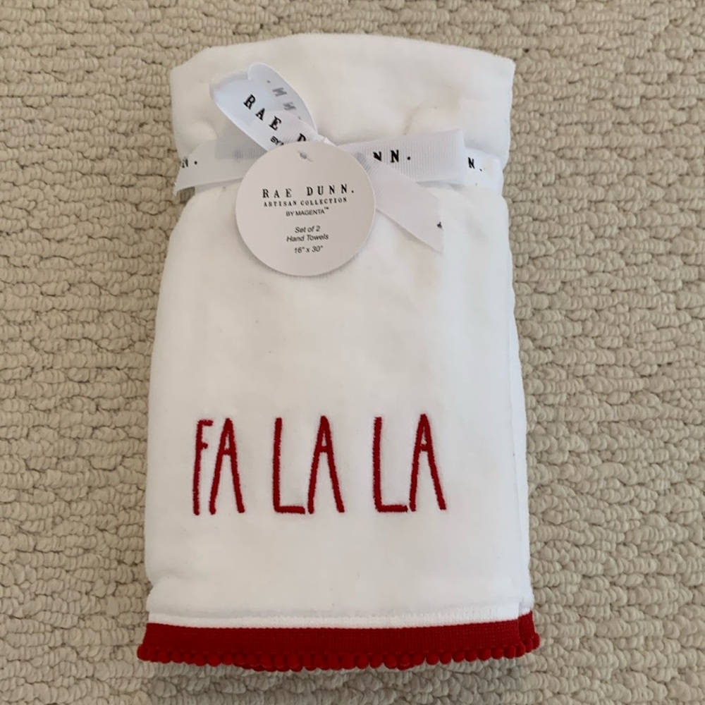 NWT Rae Dunn Fa La La Hand Towels.